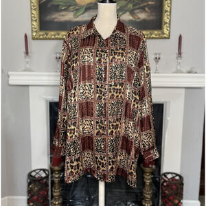 Vintage Yves St Clair Semi Sheer Blouse Gold Metallic Animal Print 22W